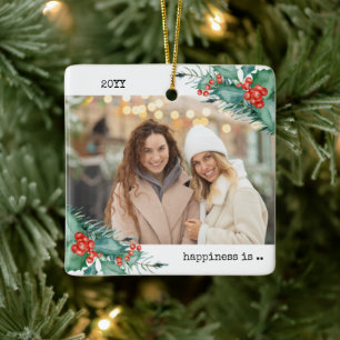 Twee foto's geluk: Jij bent Friend Holly Pine Keramisch Ornament