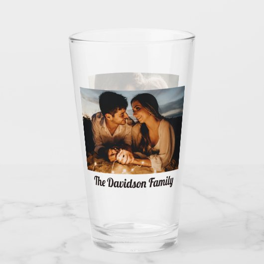 Twee foto's gepersonaliseerde aangepaste 16oz pint glas (Voorkant)