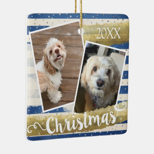 Twee foto's gepersonaliseerde kerst keramisch ornament (Rechts)