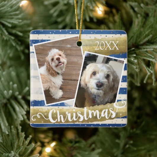 Twee foto's gepersonaliseerde kerst keramisch ornament (Boom)