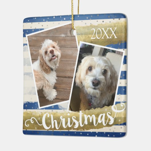 Twee foto's gepersonaliseerde kerst keramisch ornament (Links)