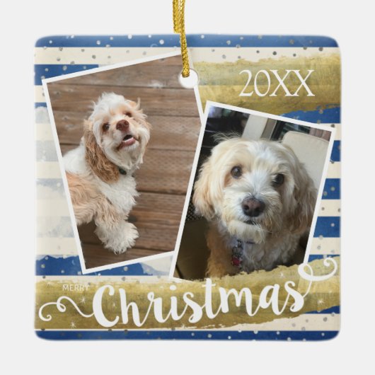 Twee foto's gepersonaliseerde kerst keramisch ornament (Voorkant)