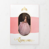 Twee foto's goud en Roos roze Quinceanera Drieluik Uitnodiging (Cover)