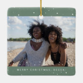 Twee foto's Groen Beste Vriend Snowfall Holiday Keramisch Ornament (Achterkant)