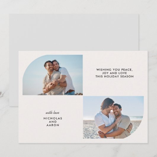 TWEE FOTO'S HALVE BOOG EENVOUDIGE KERSTVAKANTIE FEESTDAGENKAART (Voorkant / Achterkant)