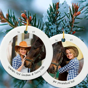 Twee foto's huisdier eerste kerst minimaal keramisch ornament