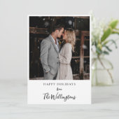 Twee foto's Huwelijk Koppel Script Kerst Groet Feestdagenkaart (Staand voorkant)