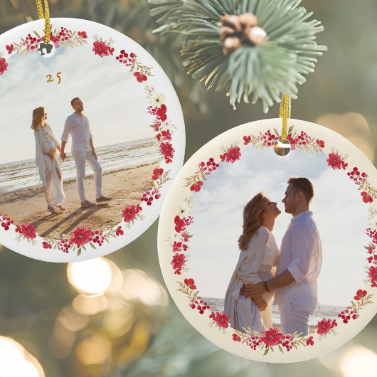 Twee foto's Kerstvakantie Botanische krans Keramisch Ornament