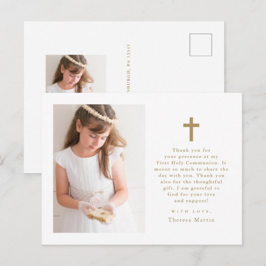 Twee foto's kruis eerste communie dank je briefkaart (Voorkant / Achterkant)