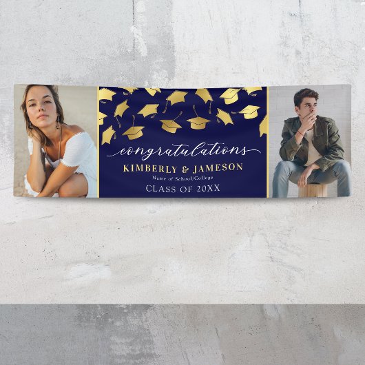 Twee foto's met dubbele Afstuderen banner