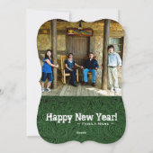 Twee foto's met een lederen blaasholiday-kaart met feestdagenkaart (Achterkant)