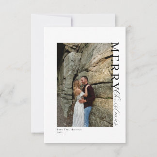 Twee foto's met een minimalistische kerstkaart RSVP kaartje