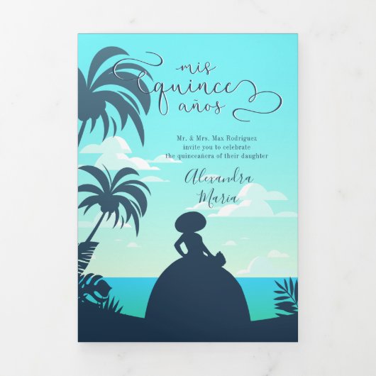 Twee foto's met een tropisch Silhouette Charro Qui Drieluik Uitnodiging (Cover)