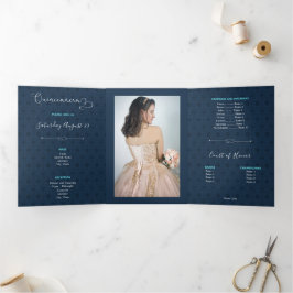 Twee foto's met een tropisch Silhouette Quinceaner Drieluik Uitnodiging