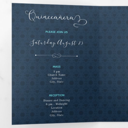 Twee foto's met een tropisch Silhouette Quinceaner Drieluik Uitnodiging (Binnenzijde eerst)