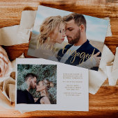 Twee foto's met Faux Gold Script | Engagement Part Kaart
