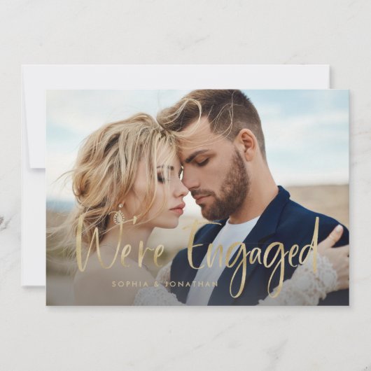 Twee foto's met Faux Gold Script | Engagement Part Kaart (Voorkant)