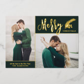 Twee foto's met kerst van Elegant Merry | Groen Folie Feestdagenkaart (Voorkant)