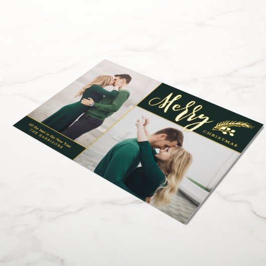 Twee foto's met kerst van Elegant Merry | Groen Folie Feestdagenkaart (Gedraaid)