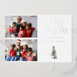Twee foto's met kerstboomvariëteiten folie uitnodiging