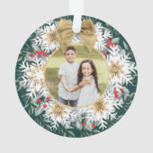 Twee foto's met kerstfeest Festive Snowflake Green Ornament (achterkant)