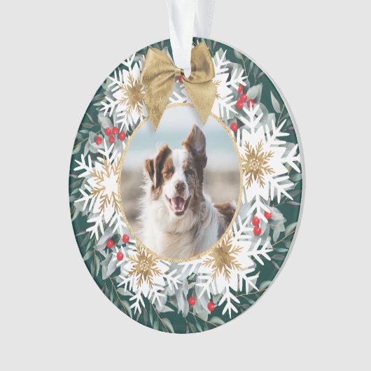 Twee foto's met kerstfeest Festive Snowflake Green Ornament (voorkant)