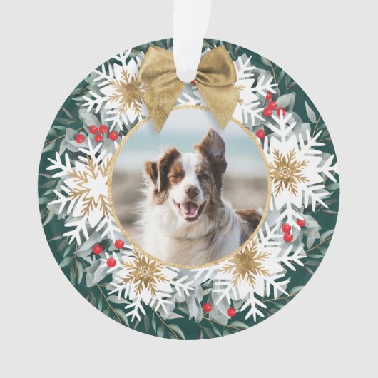 Twee foto's met kerstfeest Festive Snowflake Green Ornament (voorkant)