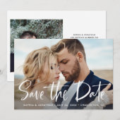 Twee foto's met modern schrift save the date (Voorkant / Achterkant)