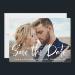Twee foto's met modern script save the date<br><div class="desc">Deze speelse en elegante save-the-datekaart bevat twee van je favoriete persoonlijke foto's,  met trendy witte handgeschreven tekst op de voorkant en al je trouwinformatie op de achterkant. Een eenvoudige en moderne look die perfect bij je stijl past!</div>