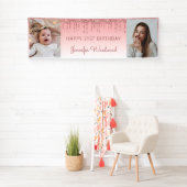Twee foto's met roze uitstrijkstaart 21st verjaard spandoek (Insitu)