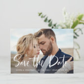 Twee foto's | Moderne script save-the-date Save The Date (Staand voorkant)