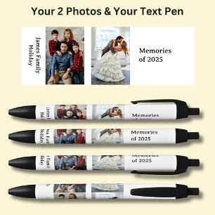 Twee foto's, Naam Datum, jouw tekst op Wit, Zwart Zwarte Inkt Pen