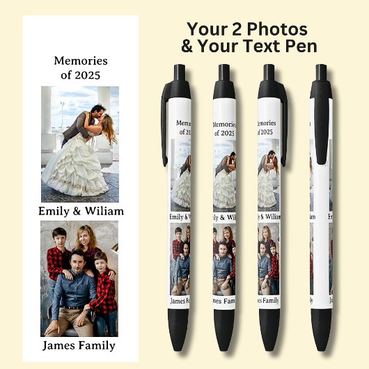 Twee foto's, Naam Datum, jouw tekst op Wit, Zwart Zwarte Inkt Pen