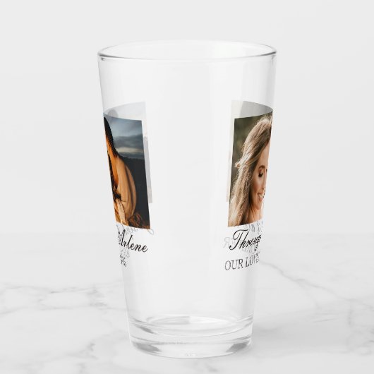 Twee foto's, namen, datum en tekst | 16oz pint gla glas (Links)