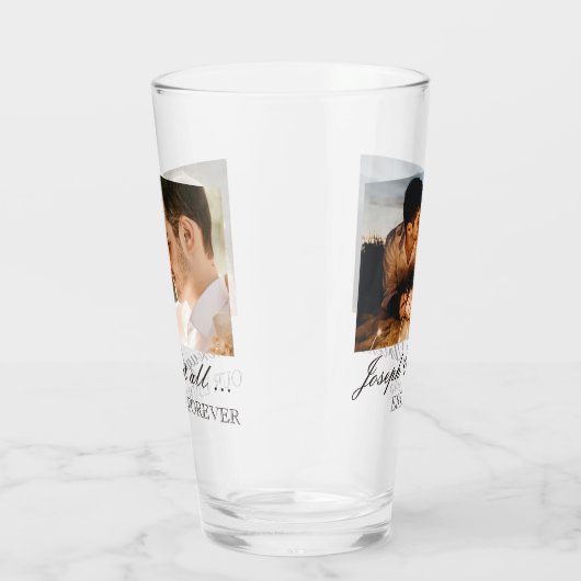 Twee foto's, namen, datum en tekst | 16oz pint gla glas (Rechts)