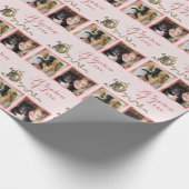 Twee foto's op persoonlijke roze kerst cadeaupapier (Hoek)