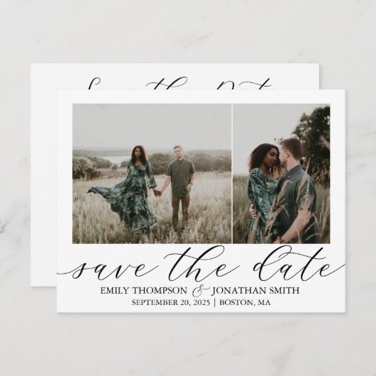 Twee foto's opslaan op de datumkaart in zwart save the date (Voorkant / Achterkant)
