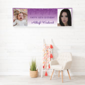Twee foto's Paars uitstrijken Glitter 18e verjaard Spandoek (Insitu)