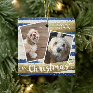 Twee Foto's Persoonlijke Kerstmis Keramisch Ornament