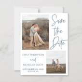 Twee Foto's Save the Date Magneten in Stofblauw (Voorkant)