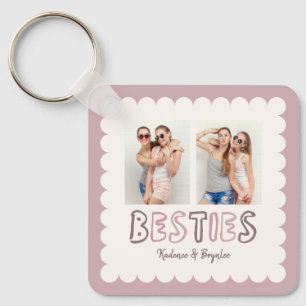 Twee Foto's Scalloped Besties op Maat in Elke Kleu Sleutelhanger