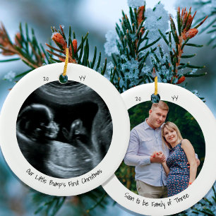 Twee foto's sonogram zwangerschap schattig minimal keramisch ornament