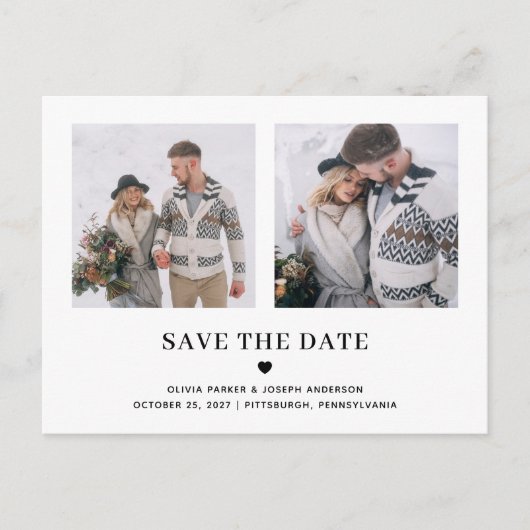 Twee foto's tekst en hart | Save the date Briefkaart (Voorkant)