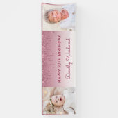 Twee foto's van Burgundy Dripping Glitter 90th Bir Spandoek (Verticaal)