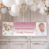 Twee foto's van Burgundy Dripping Glitter 90th Bir Spandoek