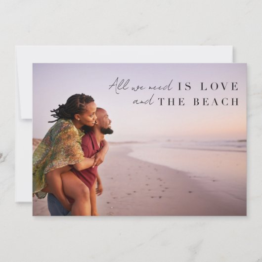 Twee foto's van liefde en het strand bruiloft save the date (Voorkant)