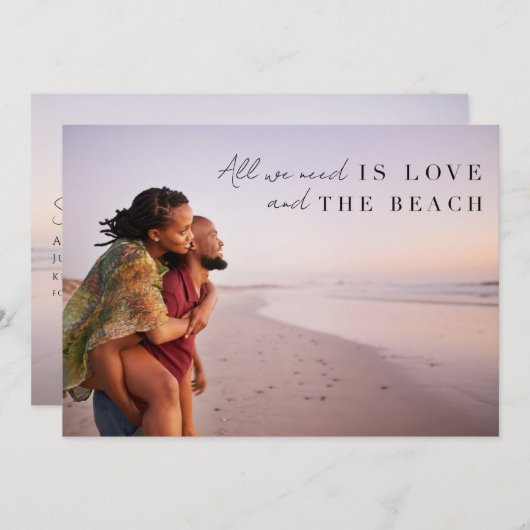Twee foto's van liefde en het strand bruiloft save the date (Voorkant / Achterkant)