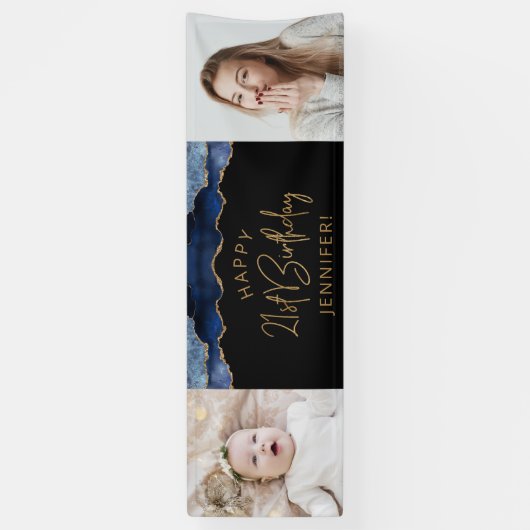 Twee foto's van Navy Blue Gold Agate 21ste verjaar Spandoek (Verticaal)