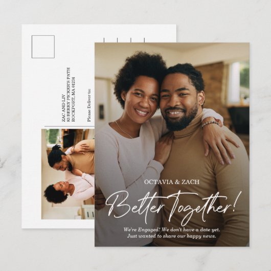 Twee foto's verlovingsaankondiging ansichtkaart uitnodiging briefkaart (Voorkant / Achterkant)