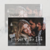 Twee foto's | Witte hart en schrift wijzig de datu Aankondigingskaart (Voorkant / Achterkant)